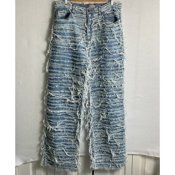 Swank a Posh Tear It Up Ultra Distressed Wide Leg Jeans Medium Wash - Picture 2 of 15